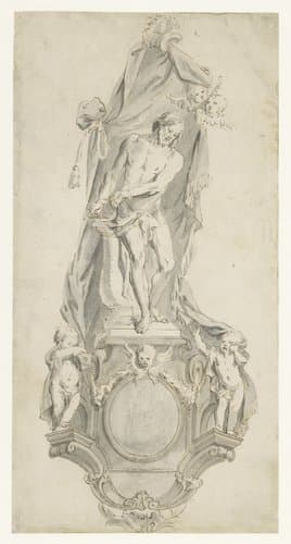 Ornamentaal ontwerp met Christus aan de geselpaal by anonymous