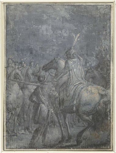Legeraanvoerder te paard met andere ruiters by Joseph Werner