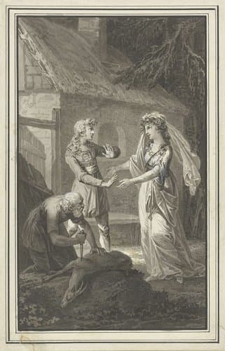 Jong paar en oude man met dode bok by anonymous