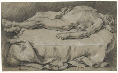 Anatomische studie van liggend mannelijk naakt by François Boucher