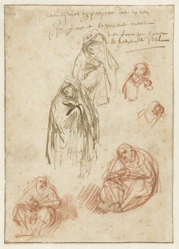 Studies van de treurende Maria Magdalena en de Maagd Maria by Rembrandt van Rijn