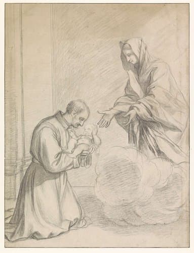 De H. Cajetanus van Thiene neemt van Maria het Christuskind in de armen by Claude Mellan