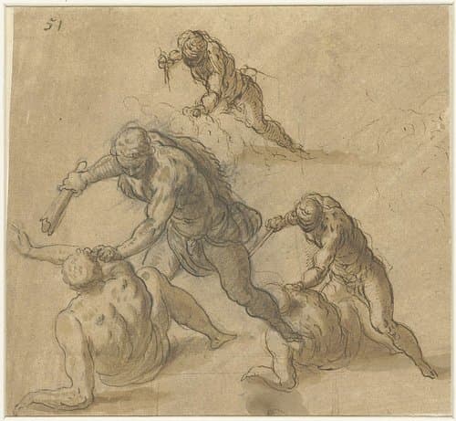 Schetsen van Kaïn die Abel doodt