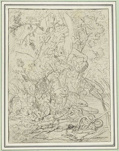 Eekhoorns, slangen en amfibieën in het struikgewas by Carl Wilhelm de Hamilton