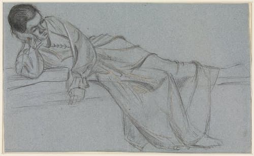 Liggende vrouw op een bank by Jules Troquet