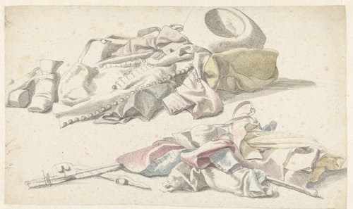 Twee stillevens van de plunje van een soldaat by anonymous