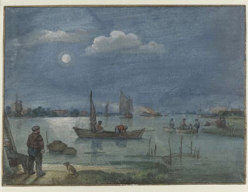 Vissers bij maanlicht by Hendrick Avercamp