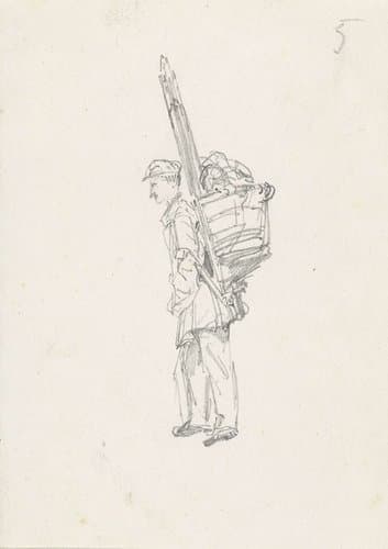Schets van een man met een draagmand op zijn rug by Maxime François Antoine Lalanne