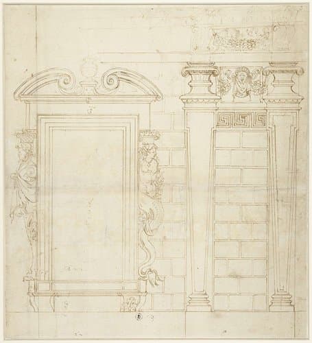 Paleisfaçade met monumentale zuilenstelling boven rustica onderbouw by anonymous