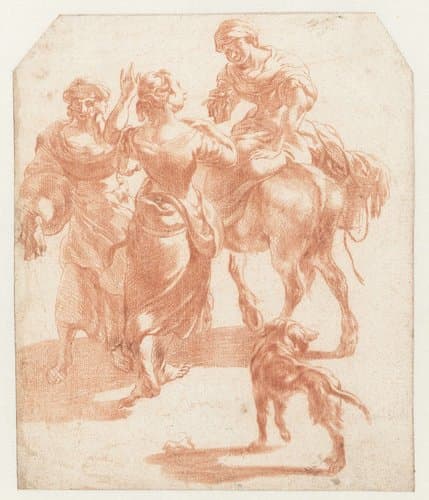 Twee lopende vrouwen en een vrouw op een ezel by Nicolaes Pietersz Berchem