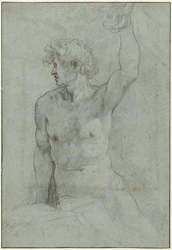 Naaktstudie van zittende jongeman by Giuseppe Cesari