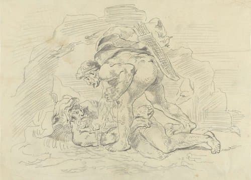 Hercules boeit Nereus by Eugène Delacroix