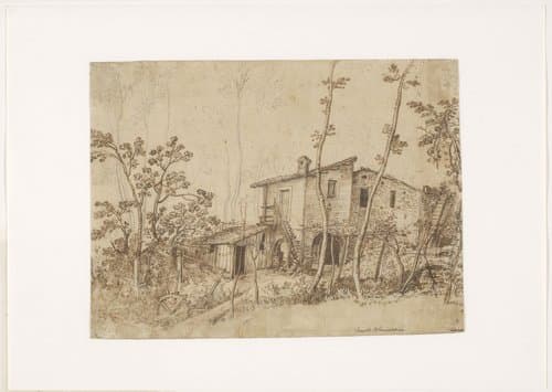 Italiaanse boerderij aan een beek by Paul Bril