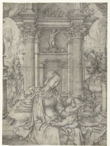 Maria met kind en H. Barbara en H. Catharina