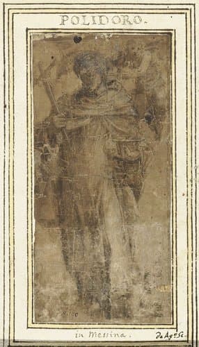 Staande heilige (Angelo Carmelitano?) met crucifix by Polidoro da Caravaggio