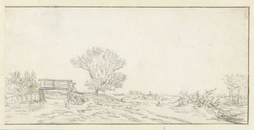 Landschap met een boom bij een brug by Jan van Goyen