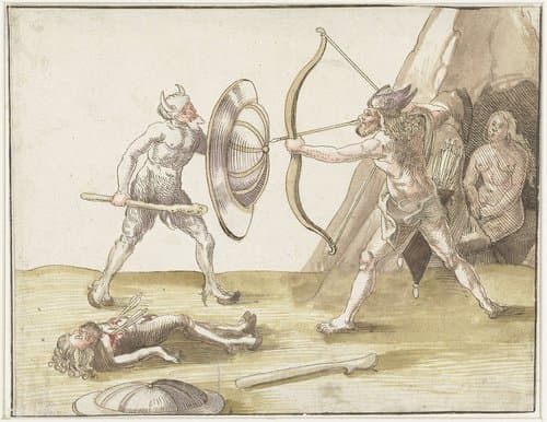 Gevecht tussen twee wildemannen by Erhard Schön