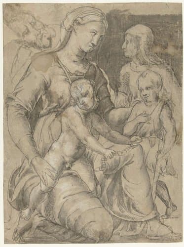 Heilige familie met Johannes de Doper en Elizabeth by anonymous