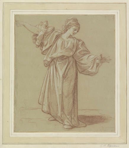 Staande jonge vrouw met gespreide armen by Giovanni Battista Cipriani