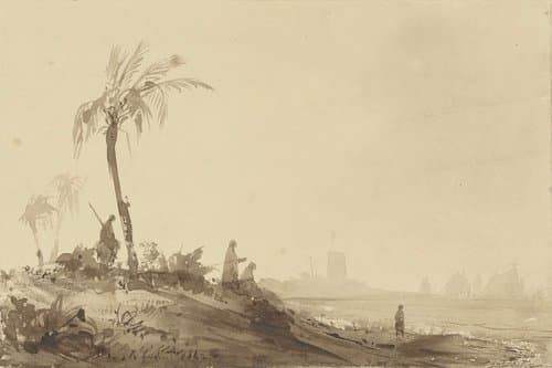 Bedoeïenen onder een palm by Théodore Gudin