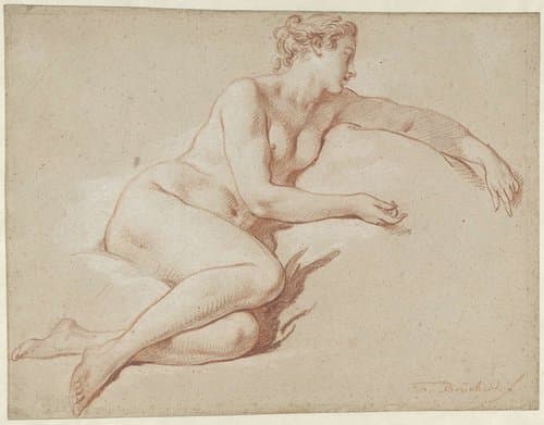 Liggend vrouwelijk naakt, naar rechts by François Boucher