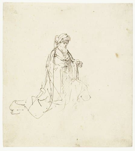 Kneeling Man in a Turban and Heavy Robes by Rembrandt van Rijn