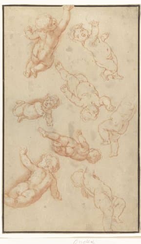 Studieblad met acht zwevende putti by Abraham Bloemaert