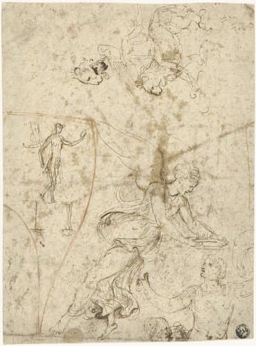 Gevleugelde genie kroont een veldheer by Giulio Romano