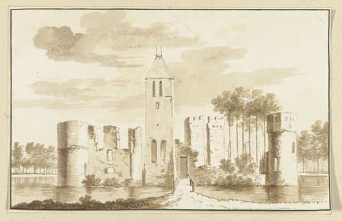 Ruïne van het kasteel te Egmond binnen by Abraham Rademaker