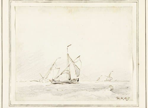 Enkele kleine vaartuigen op zee by Willem van de Velde (II)