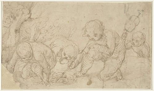 Putti, bezig een vuurtje te maken by anonymous