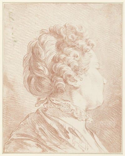 Naar rechts ziend dameshoofd met een kanten halskraagje by François Boucher