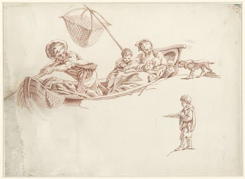 Moeder met kinderen in een boot by François Boucher