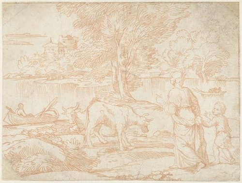 Rivierlandschap met boten by A. Carracci