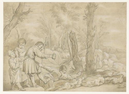Groep blinden in een landschap by anonymous