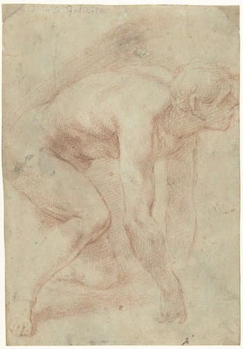 Naaktstudie van een knielende man by Simone Pignoni