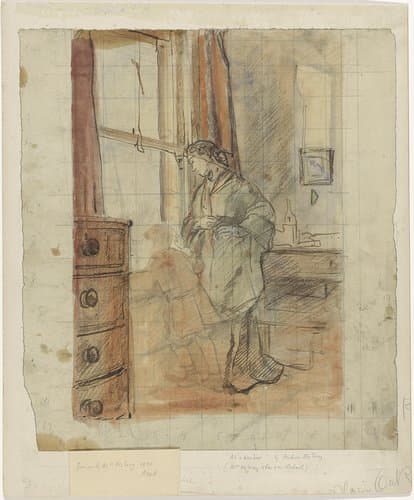 Mrs. Mc Evoy en haar zoon Michael staande bij een raam by Ambrose Arthur MacEvoy