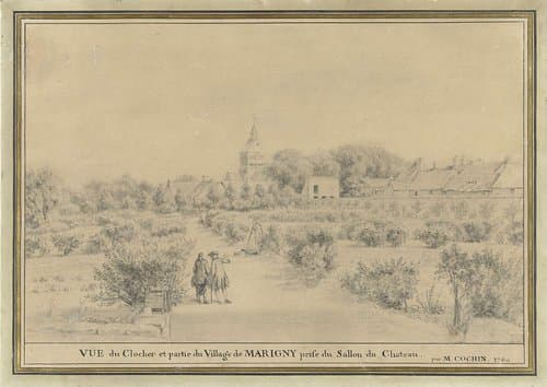 Gezicht op het dorp Marigny by Charles Nicolas Cochin (II)