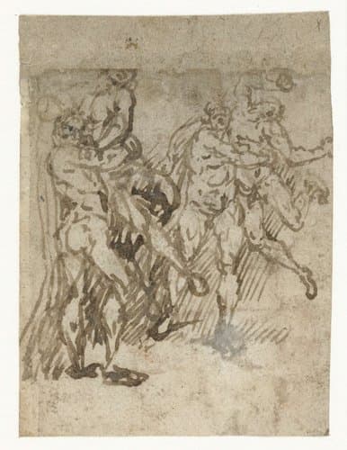 Twee studies voor Hercules en Antaeus by Lambert Lombard
