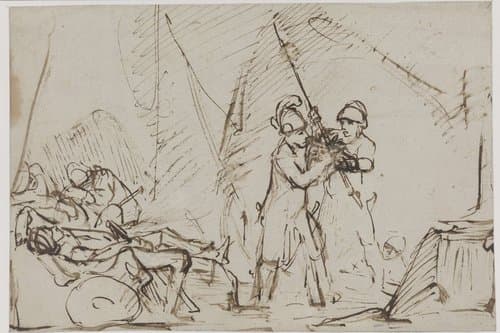 David belet Abisaï om Saul te doden by Willem Drost