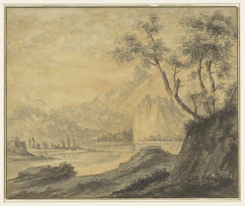 Rivierlandschap met rotsen by John Robert Cozens