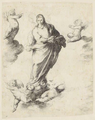 Maria door engeltjes ten hemel gevoerd by Bartolomé Esteban Murillo