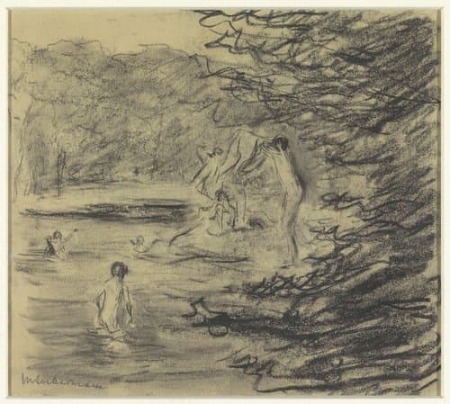 Badende jongens in bosvijver by Max Liebermann