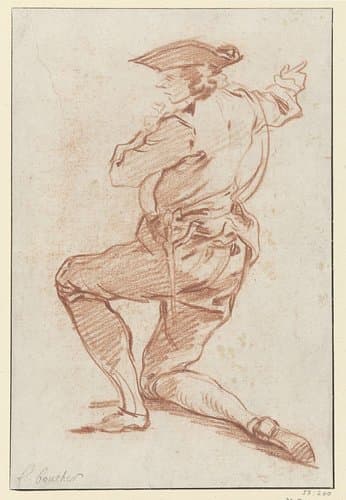 Study of a kneeling huntman by François Boucher