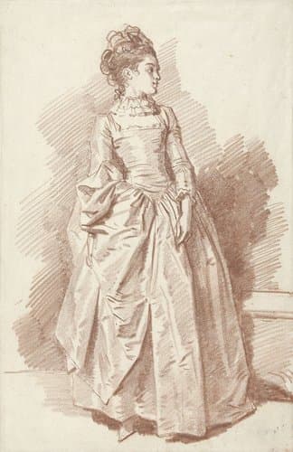 Staande jonge vrouw, met het gezicht en profil naar rechts by Jean Honoré Fragonard