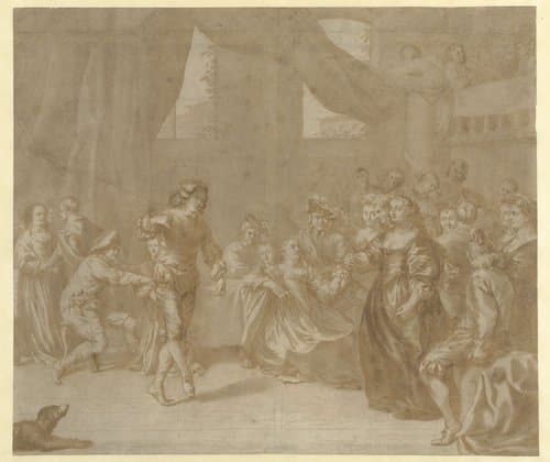 Dansend paar op een feest by Jan Verkolje (I)