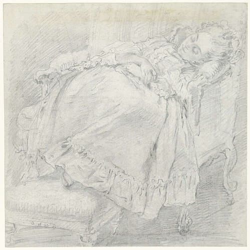 Rustende vrouw in leunstoel by Jean Michel Moreau