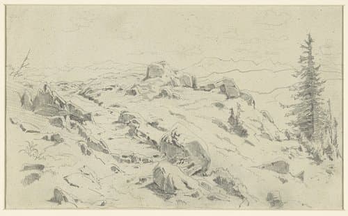 Rotsblokken en dennen in het hooggebergte by Ludwig Gustav Voltz