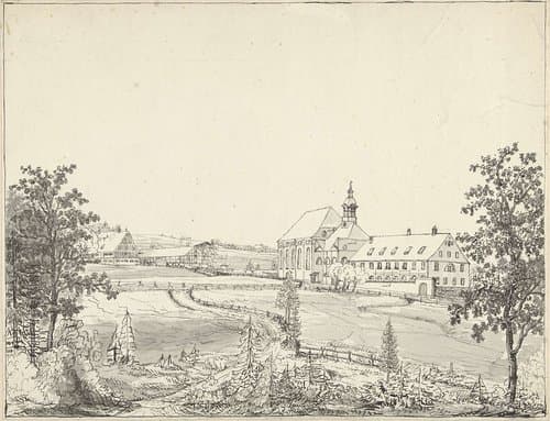 Gezicht op het Stift Heiligenkreuz by anonymous