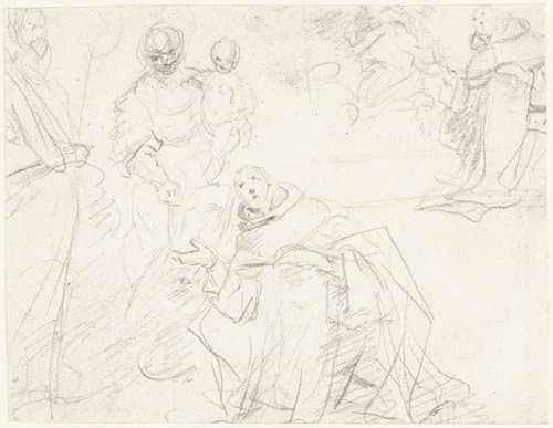 Studies voor een Madonna met een heilige monnik by Massimo Stanzione